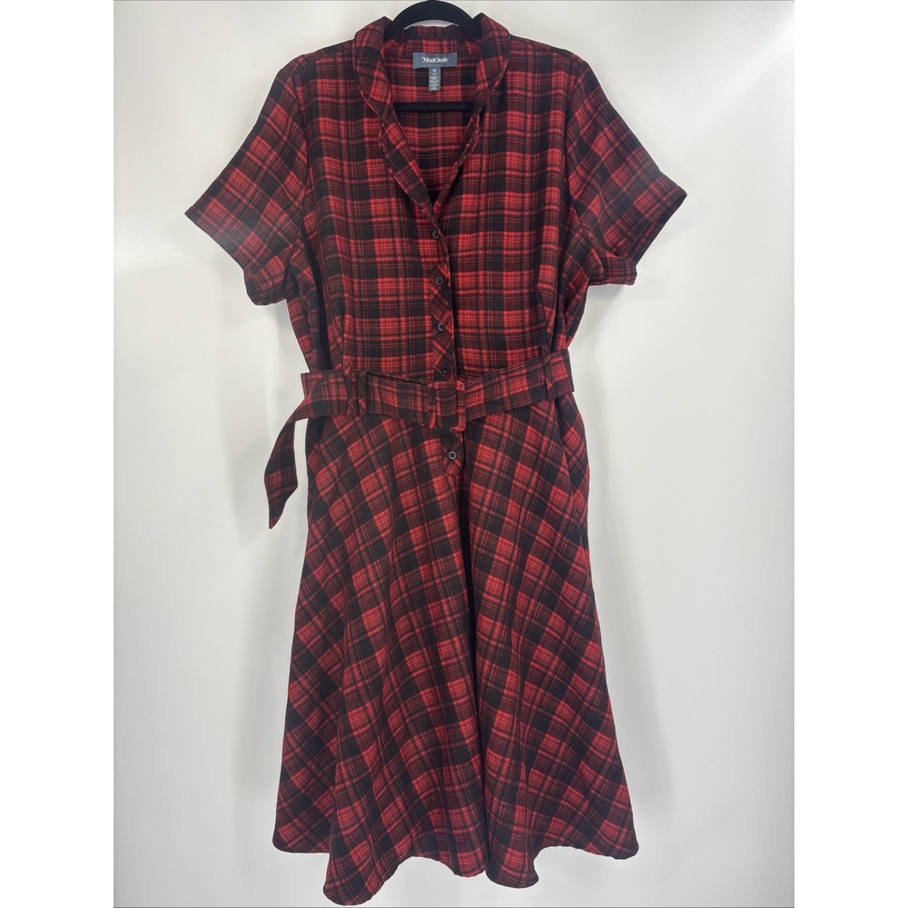 ModCloth Caterina Red and Black Plaid Swing Shirt Dress - Size 1X
